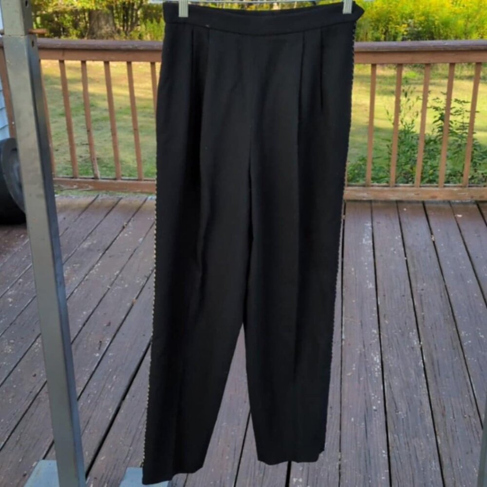 Vintage Carlisle Sport Womans Sz 10 Wool Black Dress Pants Gold Accent *CallOuts